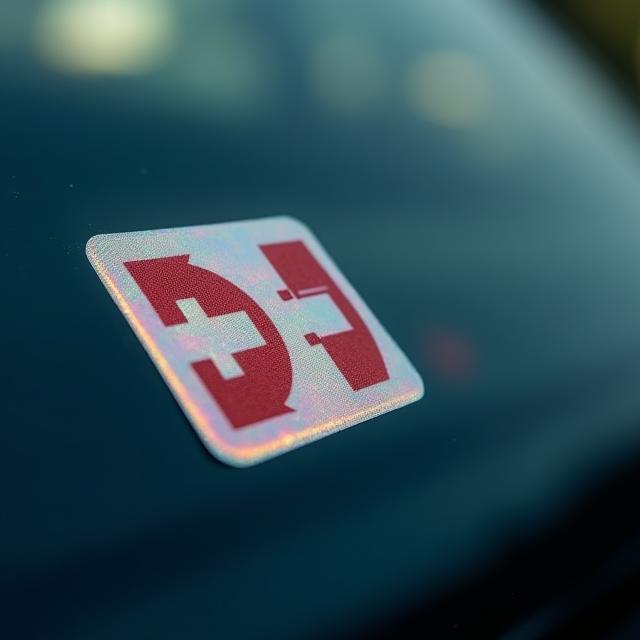 Close-up of the Swiss motorway vignette sticker on windscreen